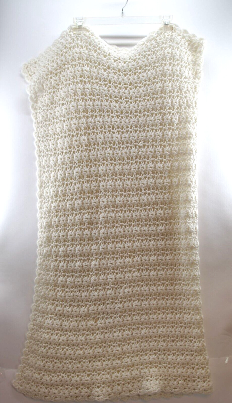 Baby Blanket Crochet Handmade White well-made 42''x90'' Vintage